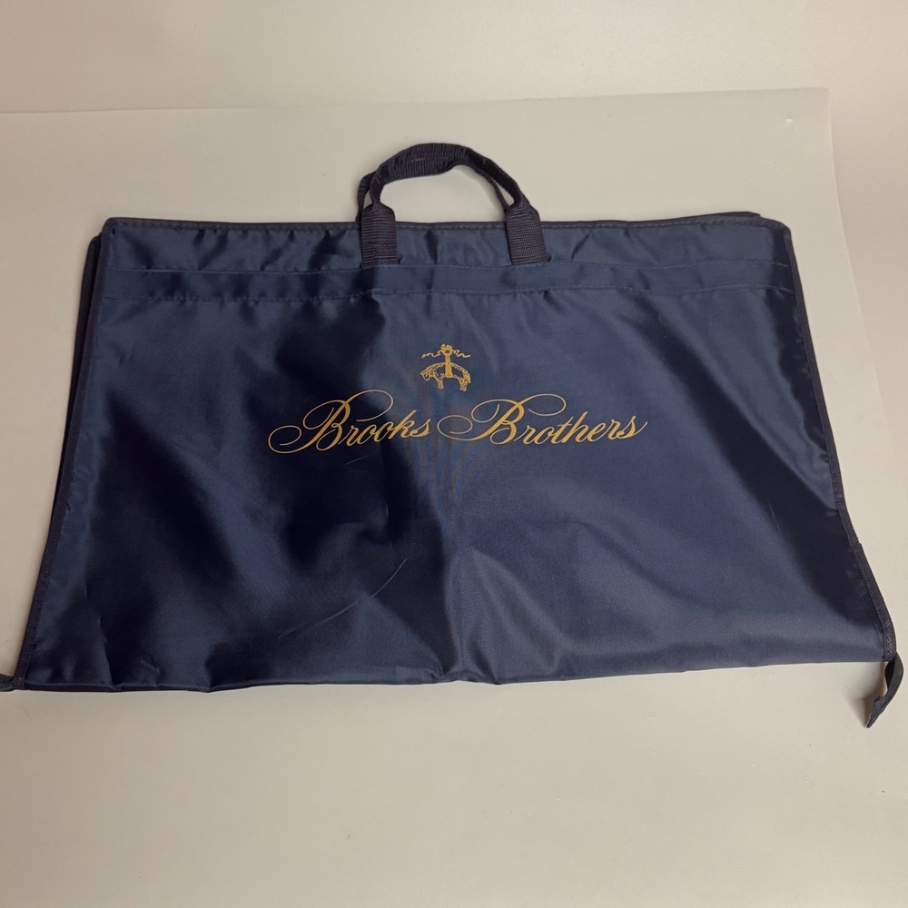 Brooks Brothers Navy Blue Folding Garment Bag Travel Suit Carrier Gold Logo